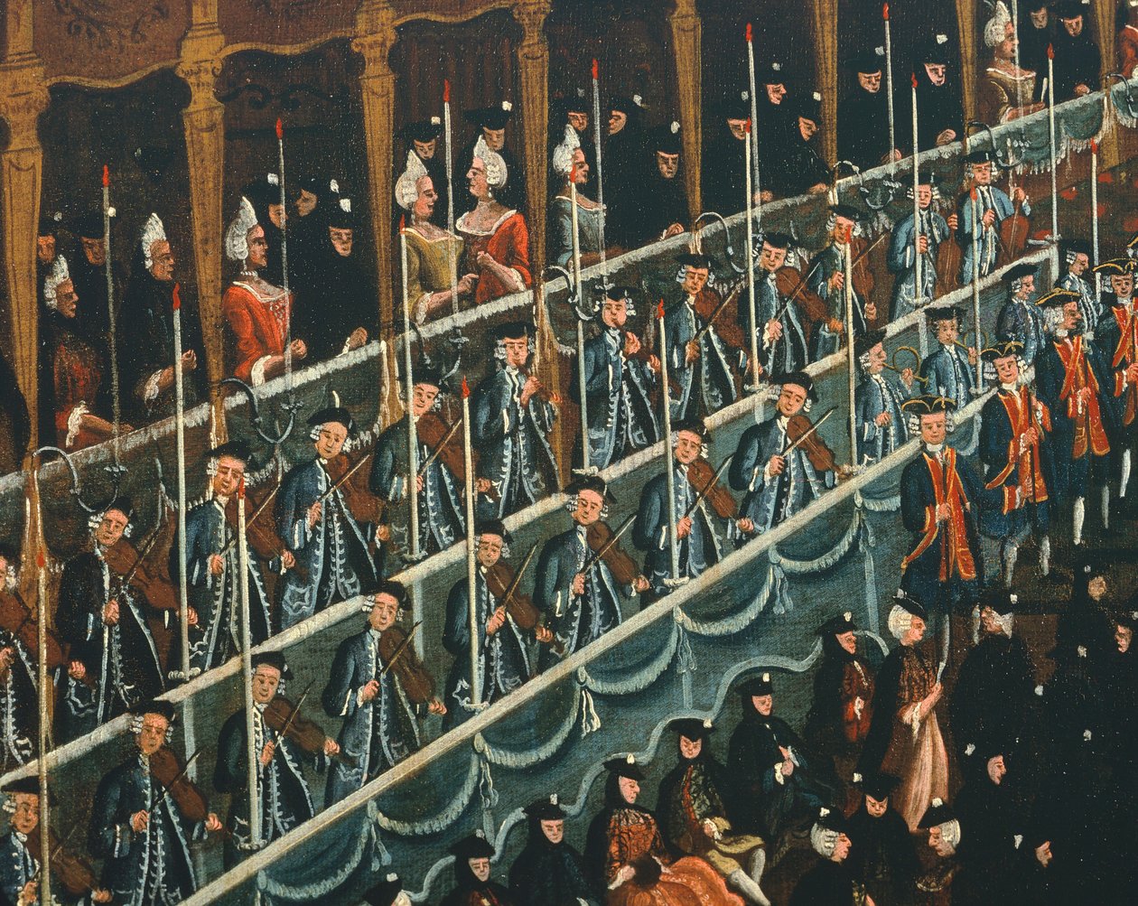 Almoço no Teatro San Beneto oferecido pelo Doge em homenagem aos príncipes do norte, Veneza, por Gabriel Bella (1730-1799), óleo sobre tela, Detalhe de Gabriele Bella