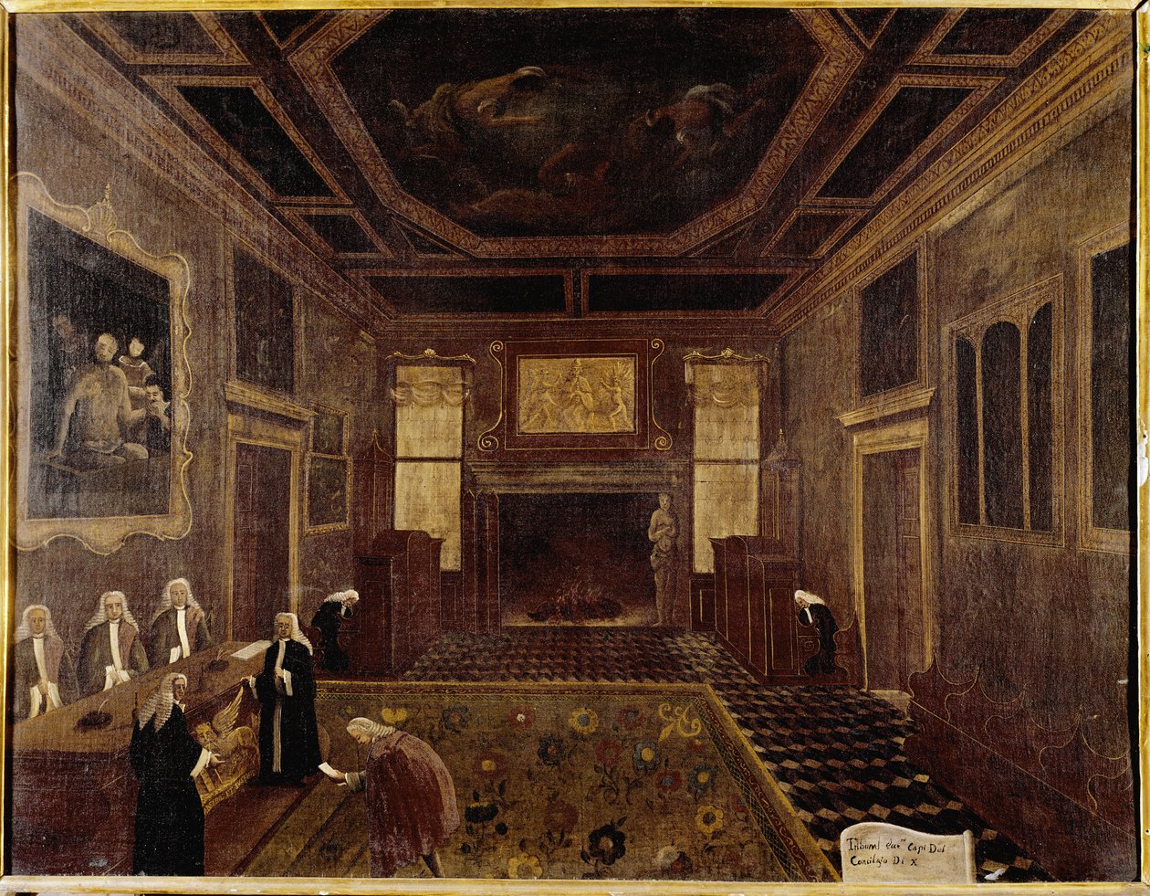 O Salão do Conselho dos Dez no Palácio Doge (Veneza, Sala dei Tre Capi del Consiglio dei Dieci) - Pintura de Gabriele Bella (ca. 1730-1799). Veneza, Fundação Querini Stampalia de Gabriele Bella