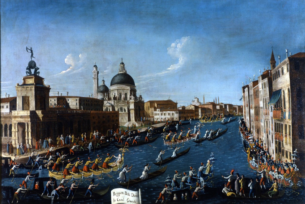 Veneza, a regata feminina no Grand Canal. Pintura de Gabriel Bella. Segunda metade do século XVIII. Veneza Raccolta Querini - Stampalia de Gabriele Bella