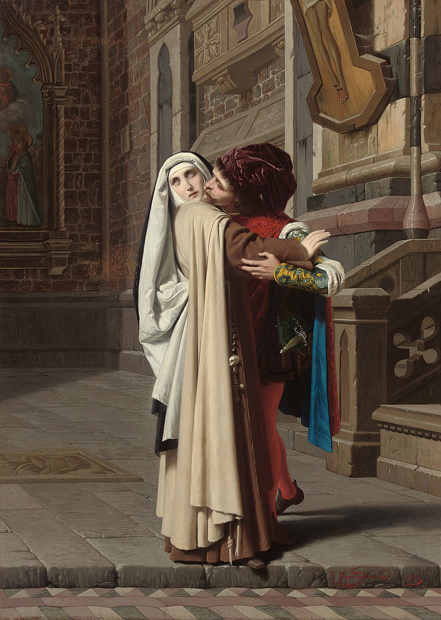O abraço de Fra Filippo Lippi e Lucrezia Buti, 1871 de Gabriele Castagnola
