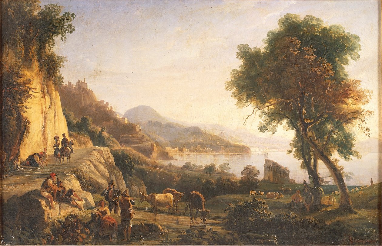 Itália, Estrada para Amalfi perto da Torre Cetara (óleo sobre tela) de Gabriele Smargiassi