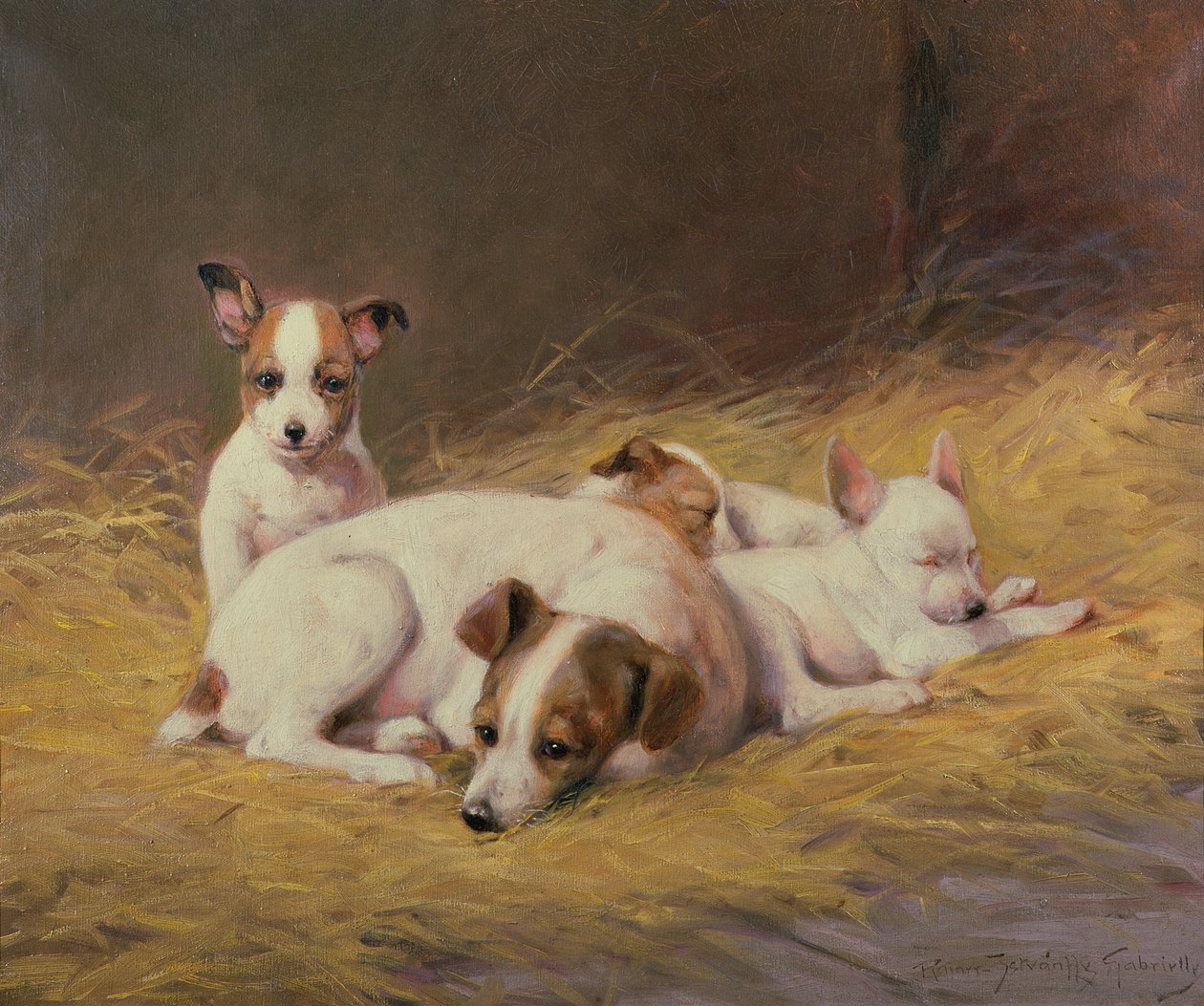 Um terrier com três filhotes de Gabrielle Rainer Istuanty