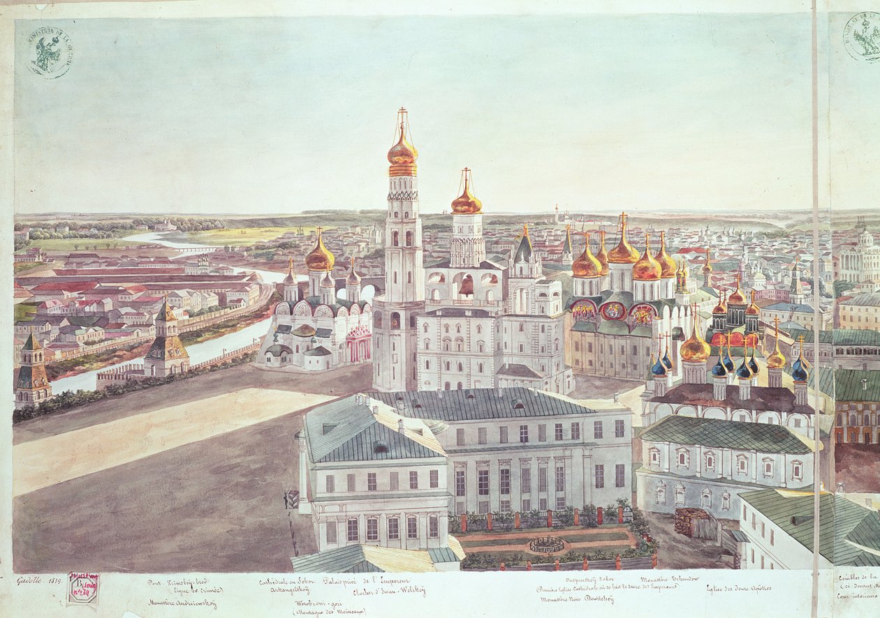 Panorama de Moscou, detalhe das catedrais do Kremlin, 1819 (ver 170140-170146) de Gadolle
