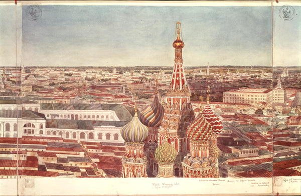 Panorama de Moscou, representando St. Basils Cathedral, 1819 (wc no papel) (ver 170139-170146) de Gadolle
