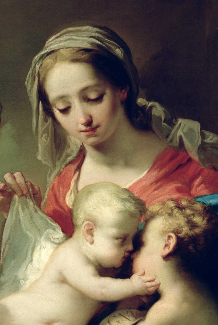 Madonna e criança com Santos John, Anna e Rocco, c.1785 óleo no detalhe do painel de 50187 de Gaetano Gandolfi
