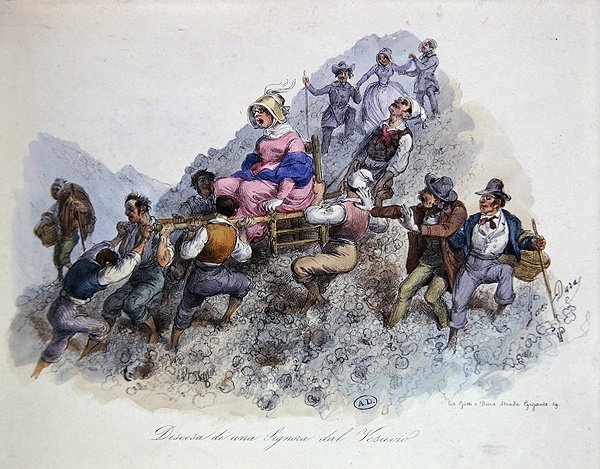 Um Turista Descendente do Monte Vesúvio, c.1830 (cor litho) de Gaetano (after) Dura