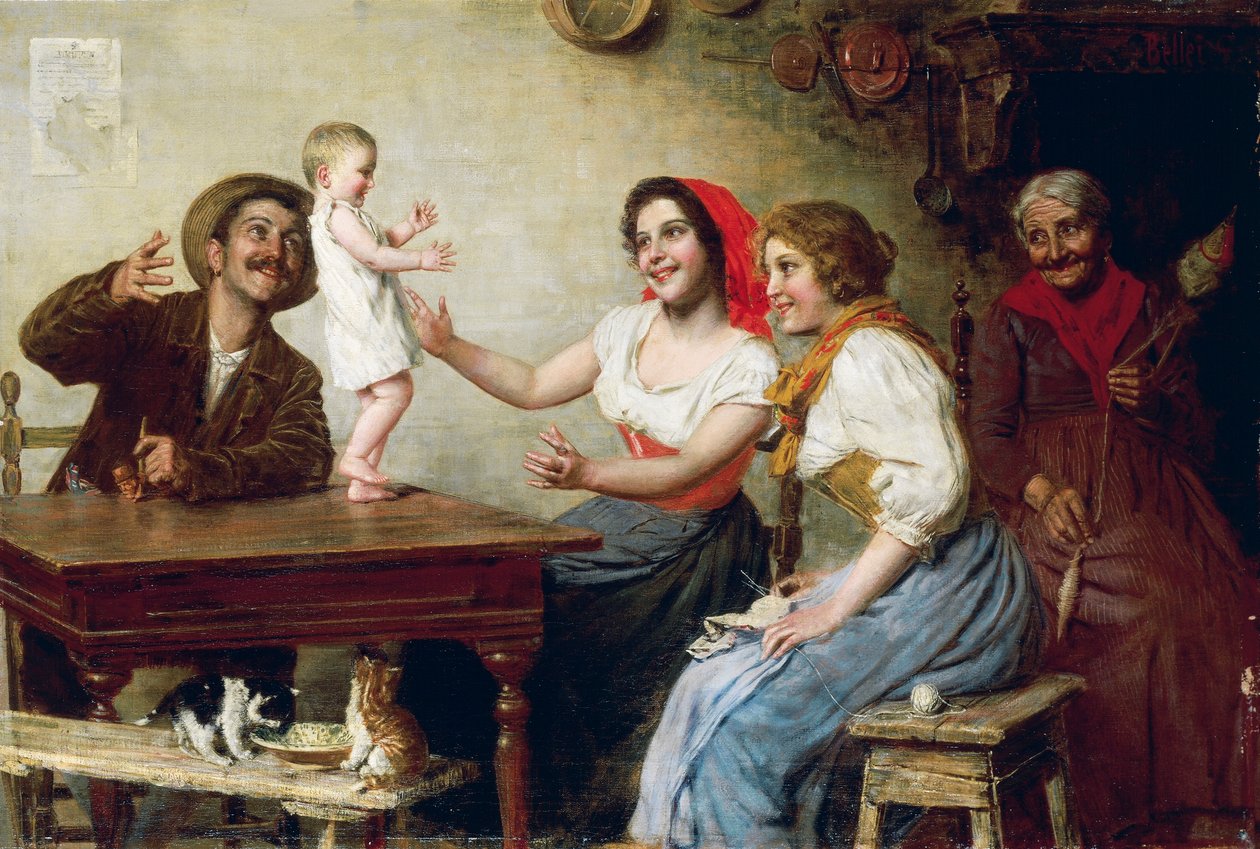 Primeiros Passos, por Gaetano Bellei (1857-1922), óleo sobre tela, 55x82,5 cm de Gaetano Bellei
