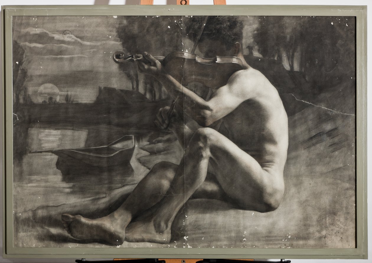 Figura Masculina, Nu (carvão sobre papel) de Gaetano Bellei