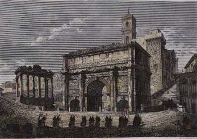 Arco de Septimus VI, O Fórum, Roma, de uma série de Gaetano Cottafavi, c.1850 (gravura em aço) de Gaetano Cottafavi