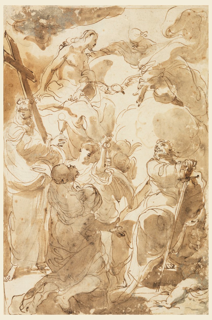 Desenho, A Trindade e os Apóstolos, S. Pedro e S. Paulo, 1770-80 de Gaetano Gandolfi