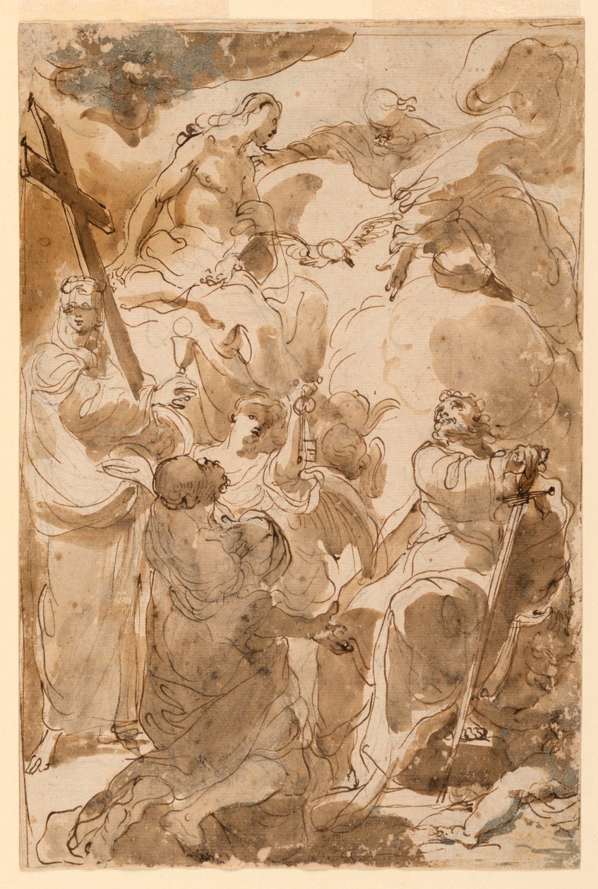 Desenho, A Trindade e os Apóstolos, S. Pedro e S. Paulo, 1770-80 de Gaetano Gandolfi