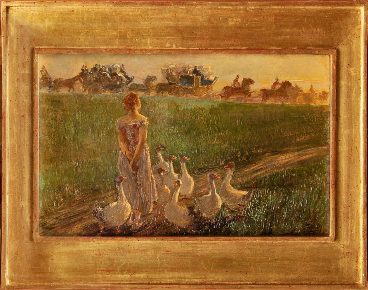 Guardador de gansos (óleo sobre tela) de Gaetano Previati