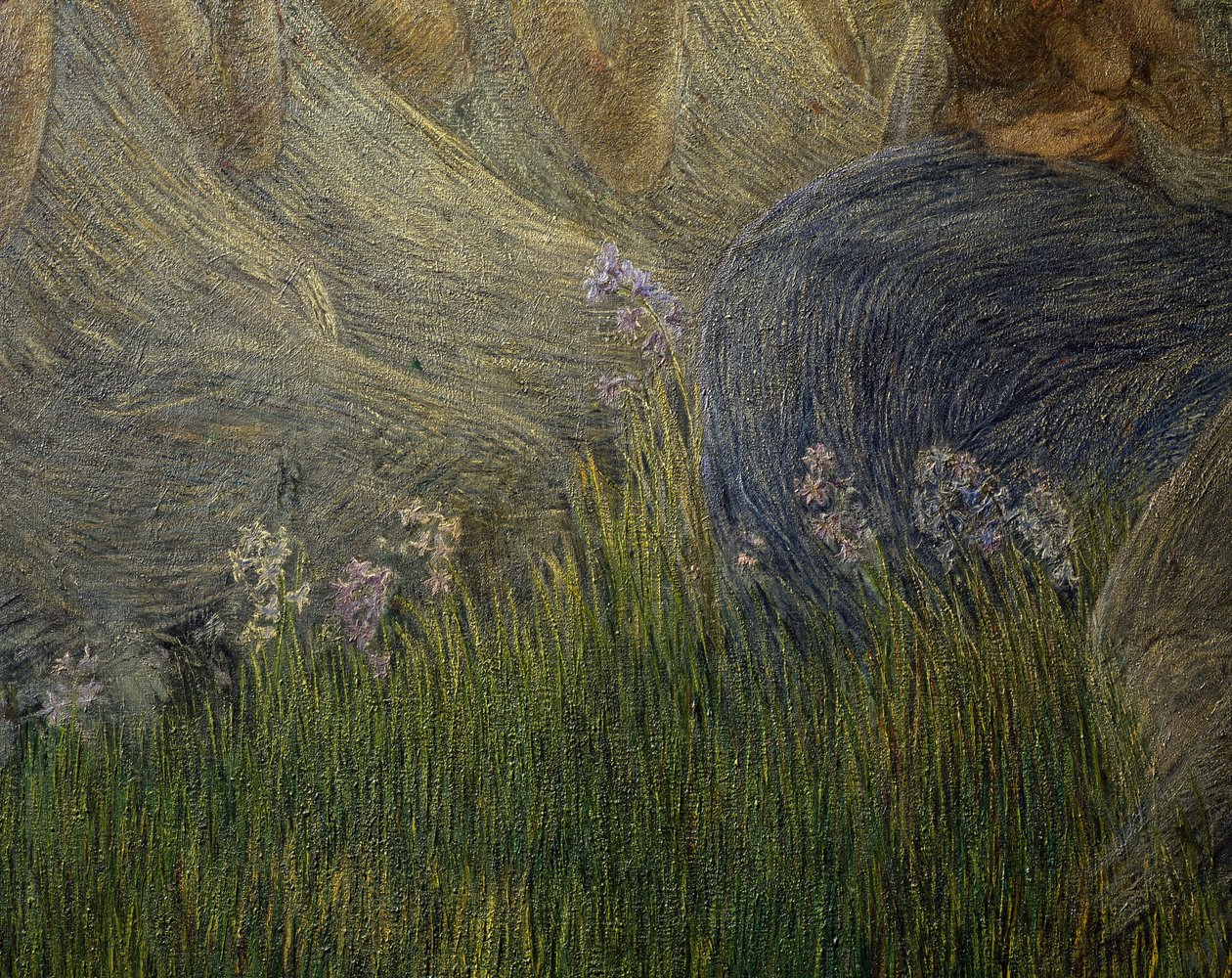 Relva e flores, detalhes de A Maternidade de Gaetano Previati