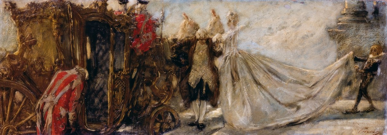Deixando a igreja, por Gaetano Previati de Gaetano Previati