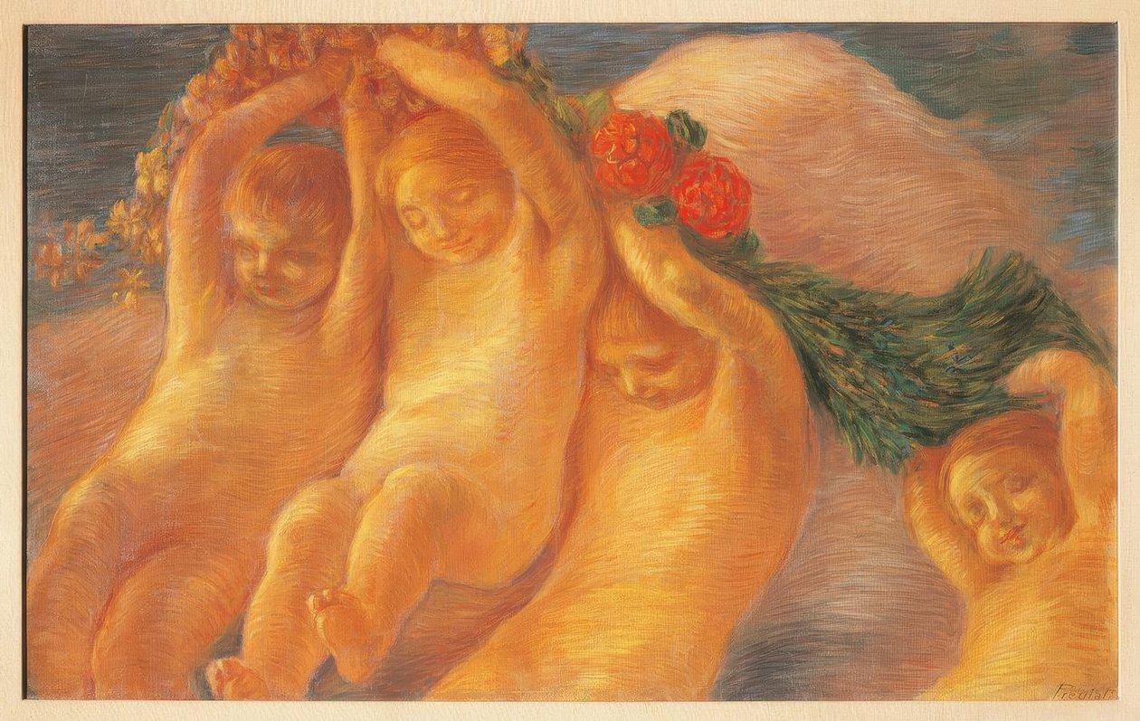 Putti com uma coroa de flores, 1906-1908, de Gaetano Previati