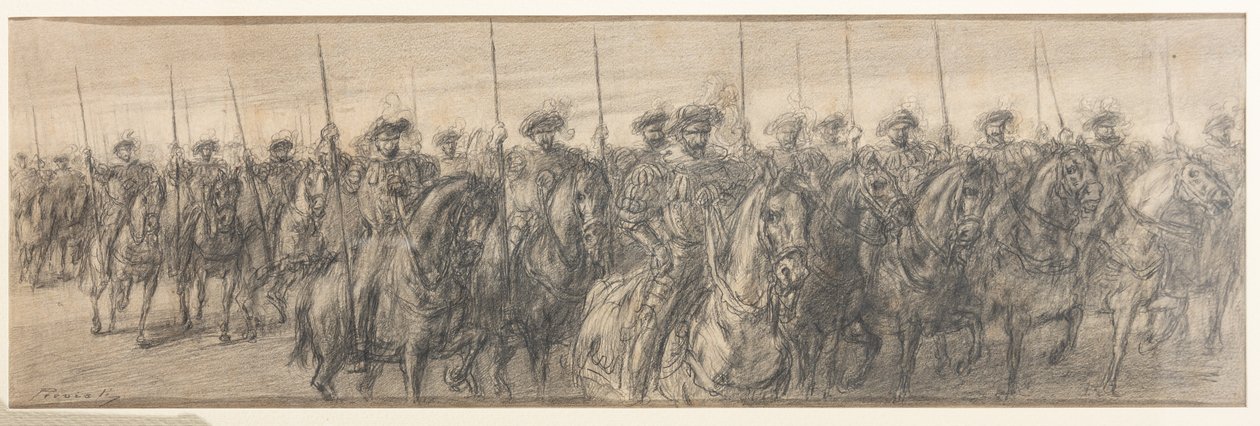 Soldados espanhóis (lápis sobre papel) de Gaetano Previati