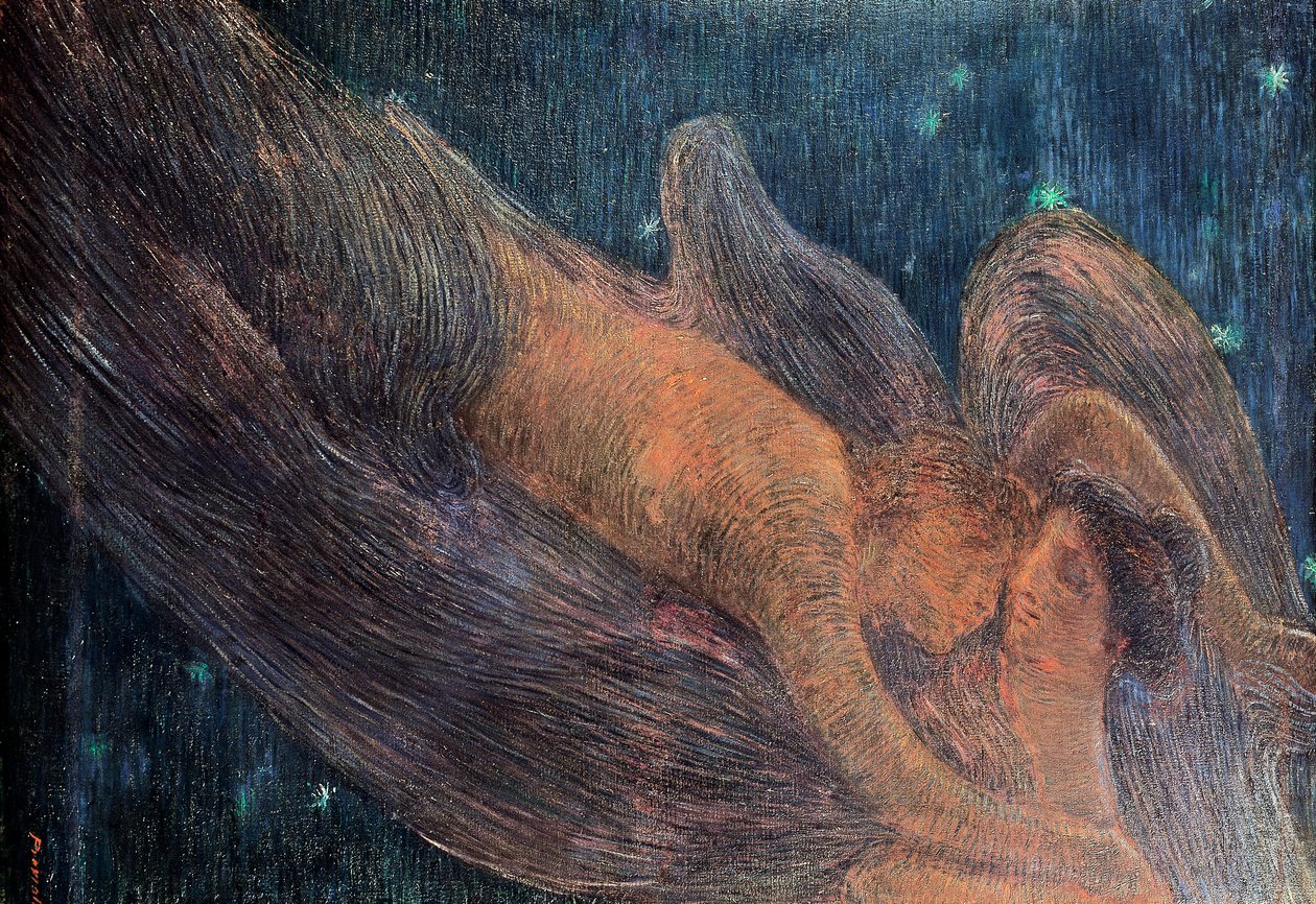 A noite, por Gaetano Previati (1852-1920), petróleo de Gaetano Previati