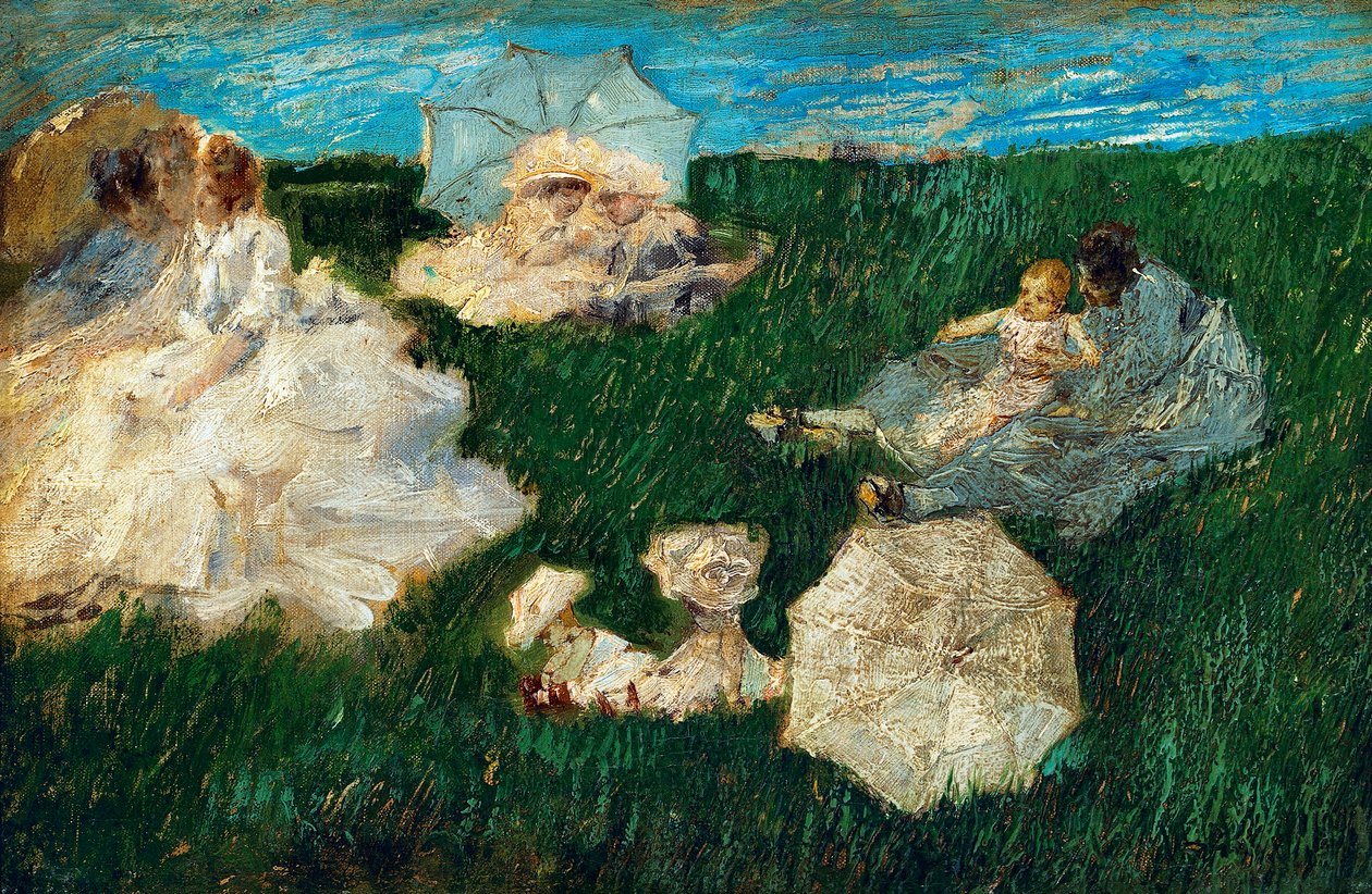 Mulher com filhos no jardim de Gaetano Previati