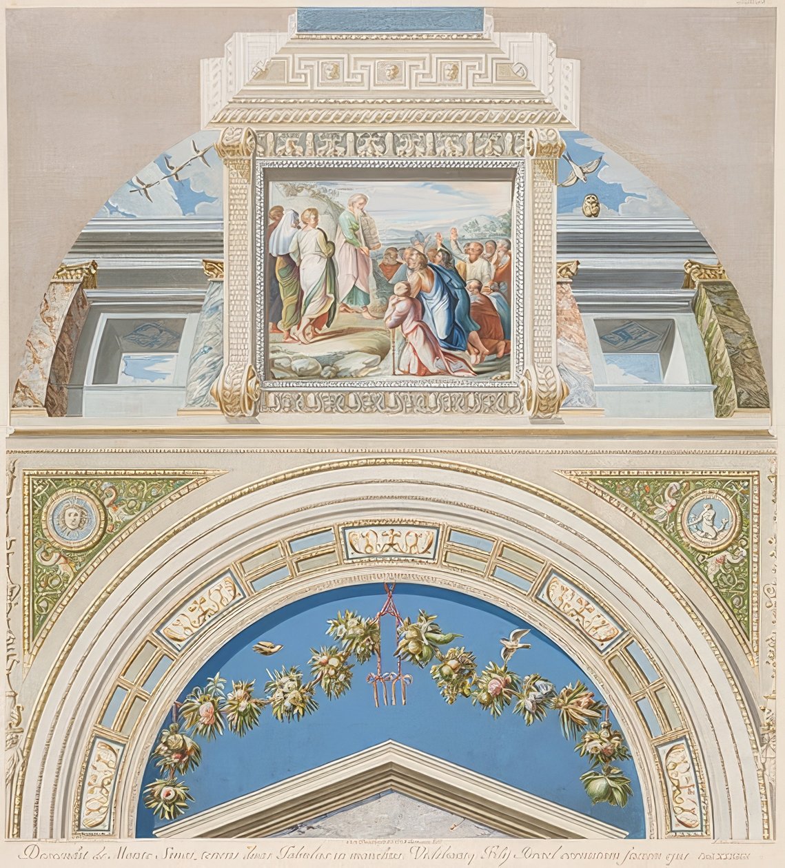 A moldura e o campo abobadado com Moisés mostram as tábuas da lei. 1774 de Gaetano Savorelli