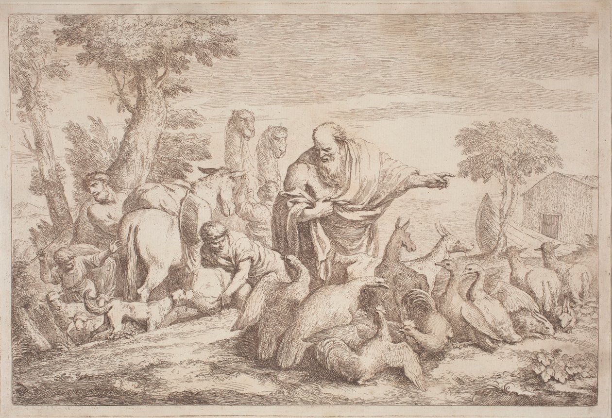 Noé levando os animais para a arca de Gaetano Zompini, after Giovanni Benedetto Castiglione