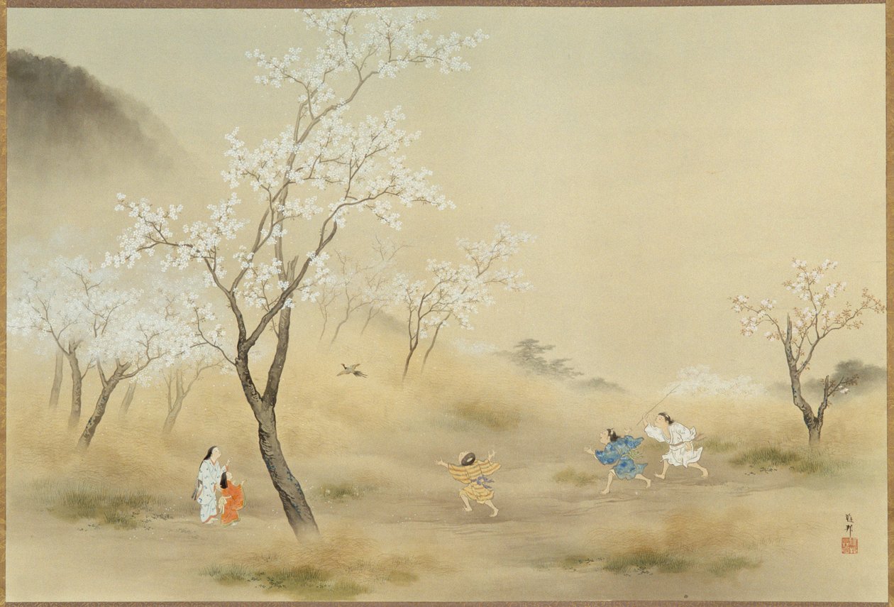 No-asobi (Jogando no Campo), c.1905 (tinta e cor sobre papel) de Gaho Hashimoto