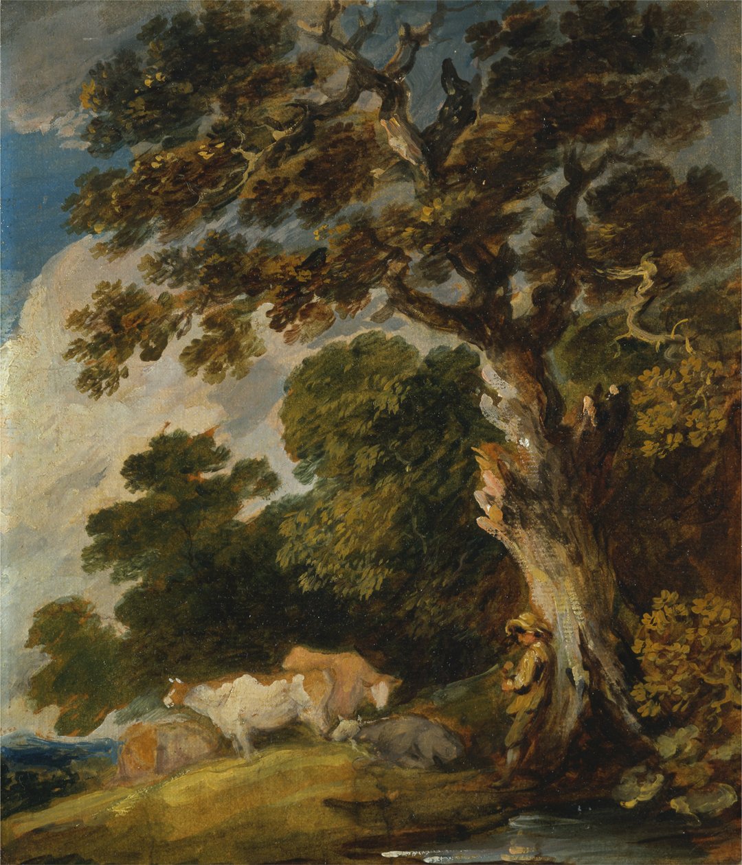 Uma paisagem arborizada com gado e pastor de Gainsborough Dupont