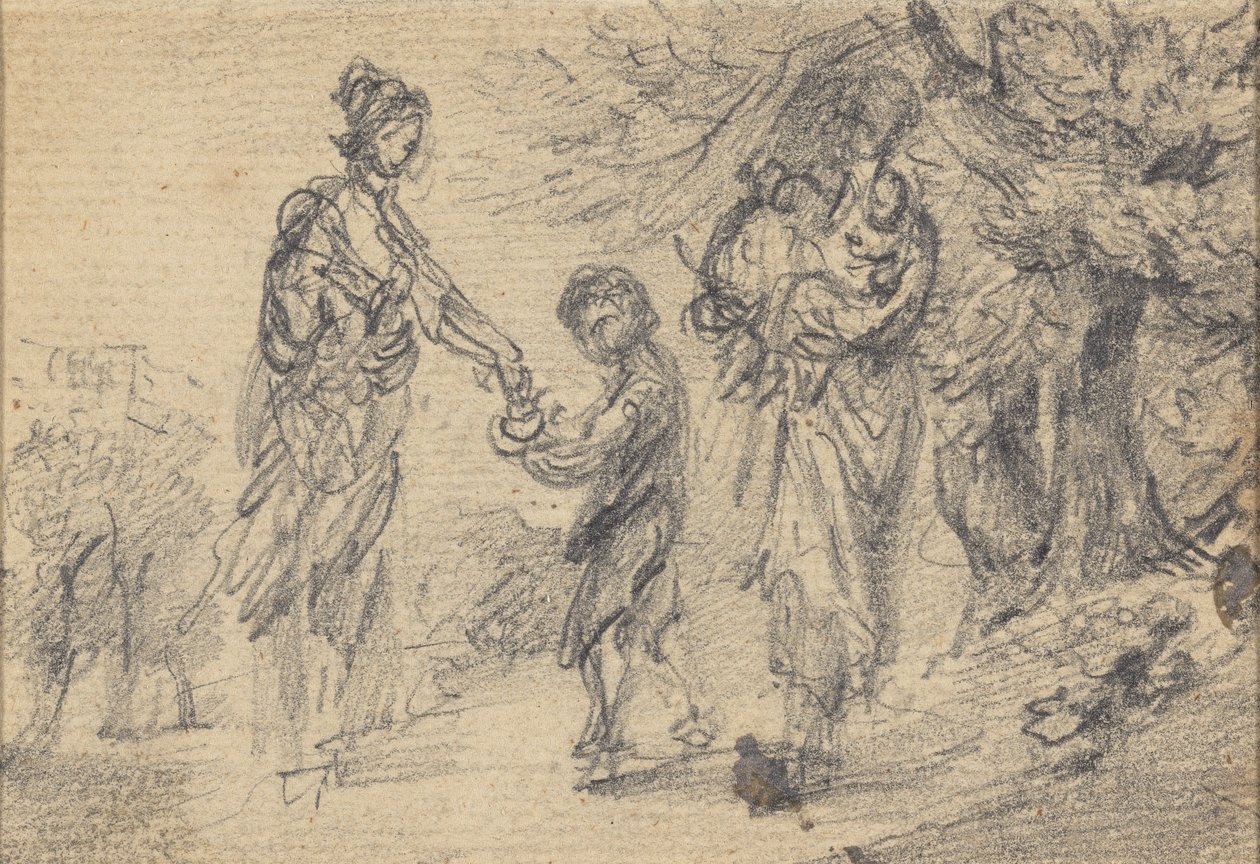 Paisagem com duas mulheres e uma criança de Gainsborough Dupont