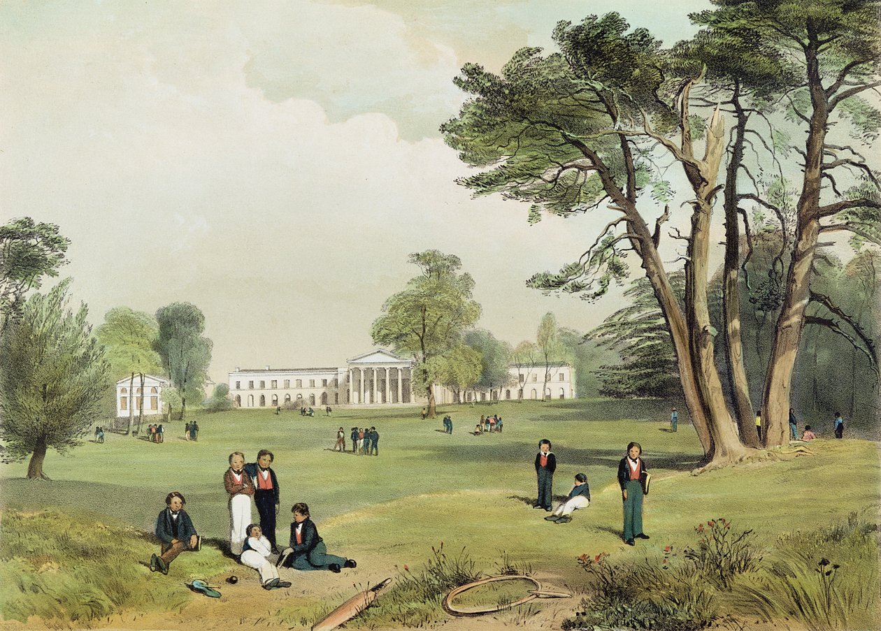 Escola e Capela dos Dissidentes Protestantes, Mill Hill, Middlesex, tirada da natureza por D. Fowler c.1830 de Gale Robert Leake