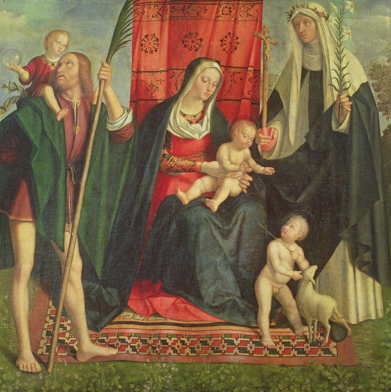 Madonna e Child with Saints (tempera no painel) de Galeazzo Campi