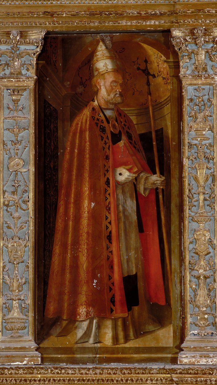Políptico da Natividade, painéis laterais com os Santos Pedro, Paulo, Clemente e Madalena, detalhe de São Clemente de Galeazzo and Aleni Tommaso fl.1505 15) Campi
