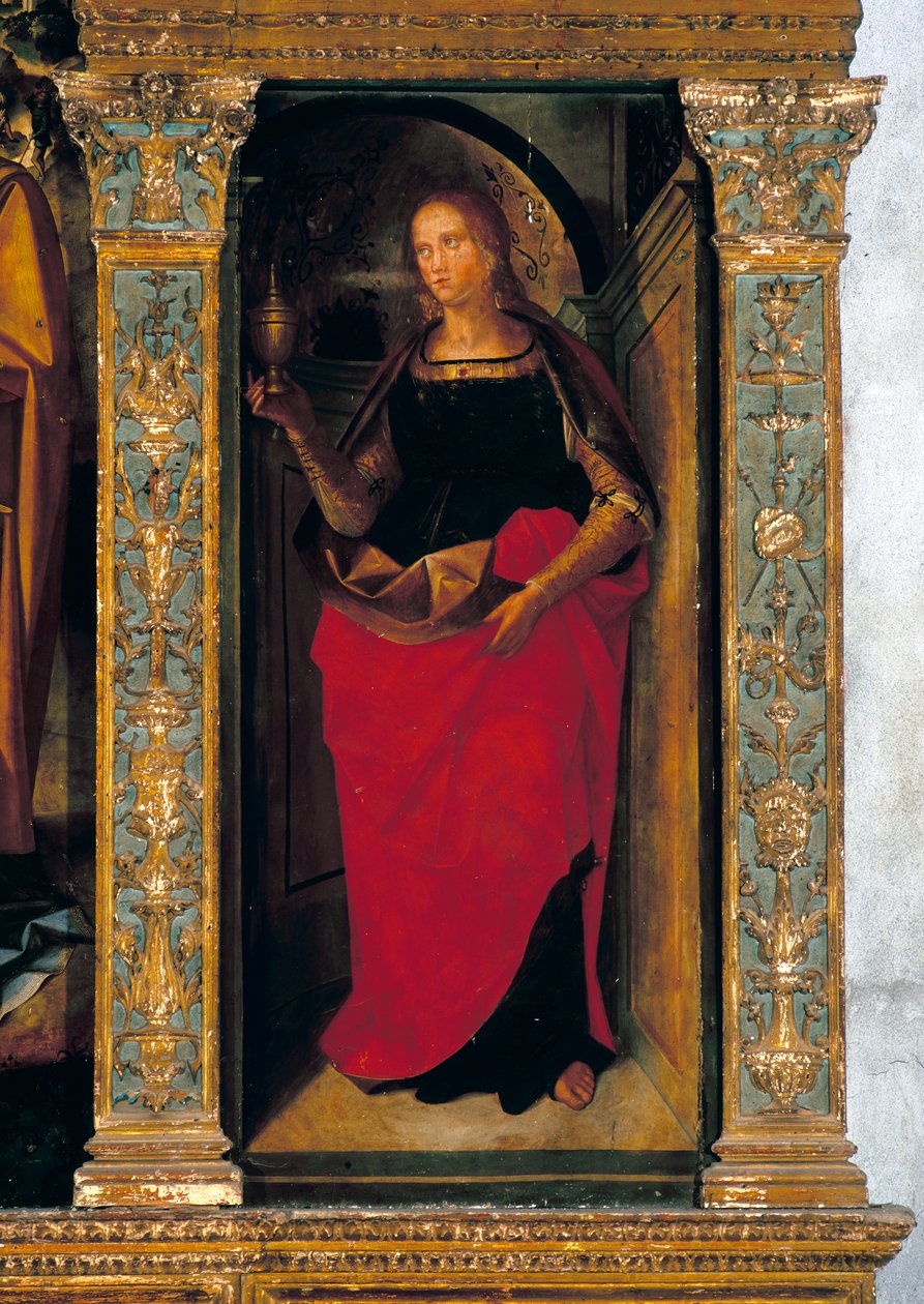 Políptico com a Natividade com painéis laterais com os Santos Pedro, Paulo, Clemente e Madalena (detalhe de Maria Madalena) de Galeazzo and Aleni Tommaso fl.1505 15) Campi