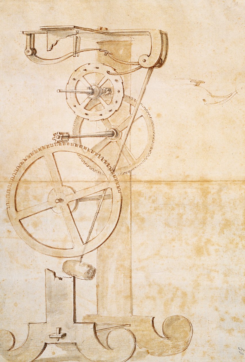 Desenho do relógio pêndulo de Galileu, manuscrito de Galileu Galilei (1564-1642), 85 gal, f 50 r. de Galileo Galilei