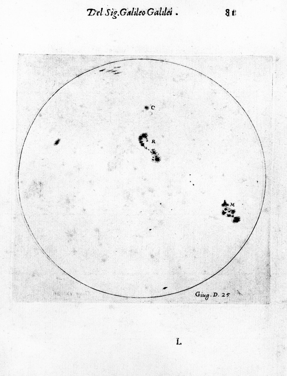 Observação Galileu de manchas solares, 1613 de Galileo Galilei
