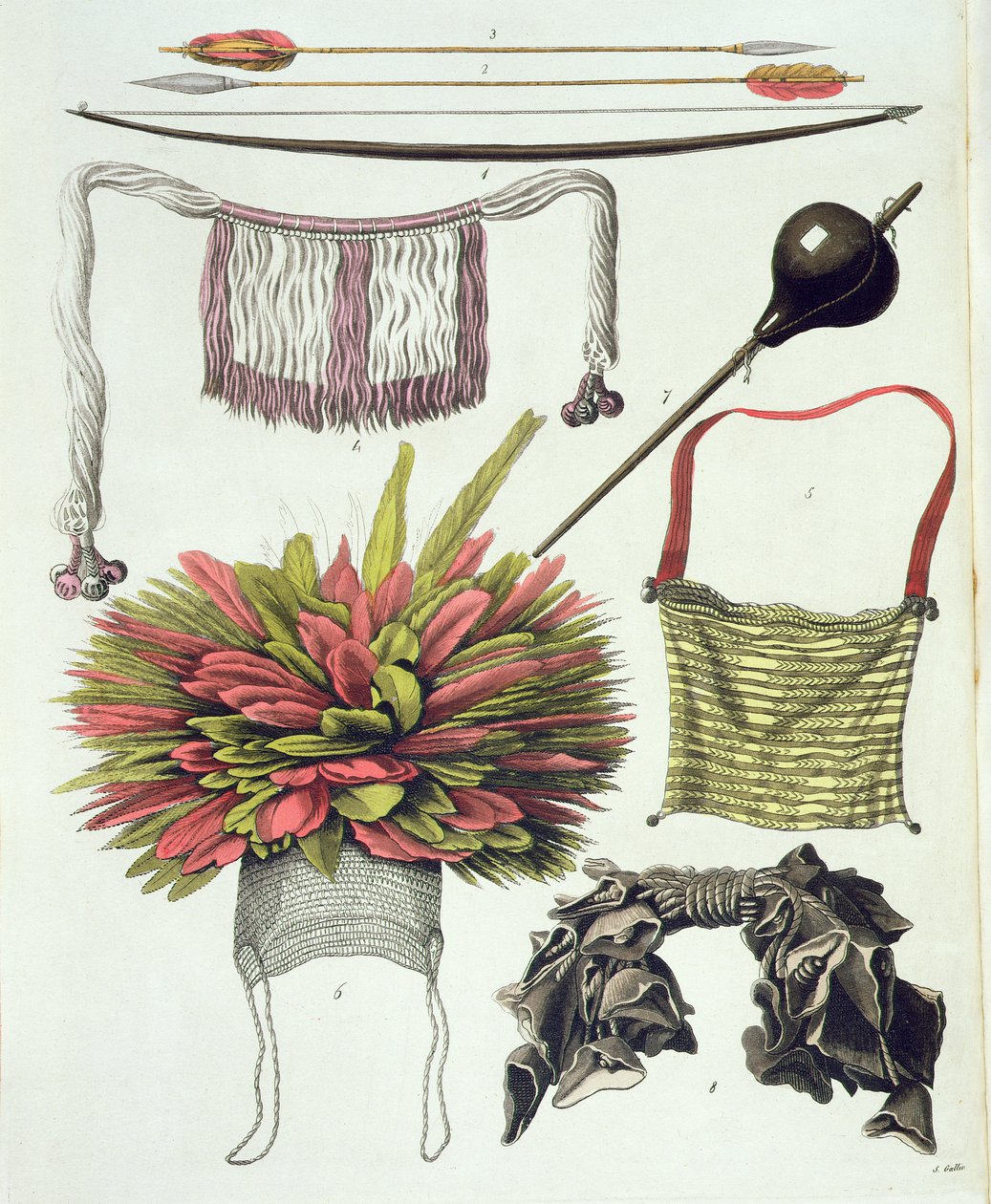 Objetos pertencentes aos índios Camacani (gravura colorida) de Gallina