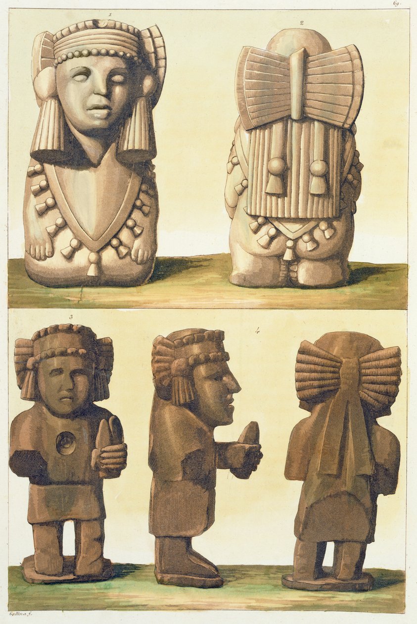 Aztec Idols, Mexico (litografia a cores) de Gallo Gallina