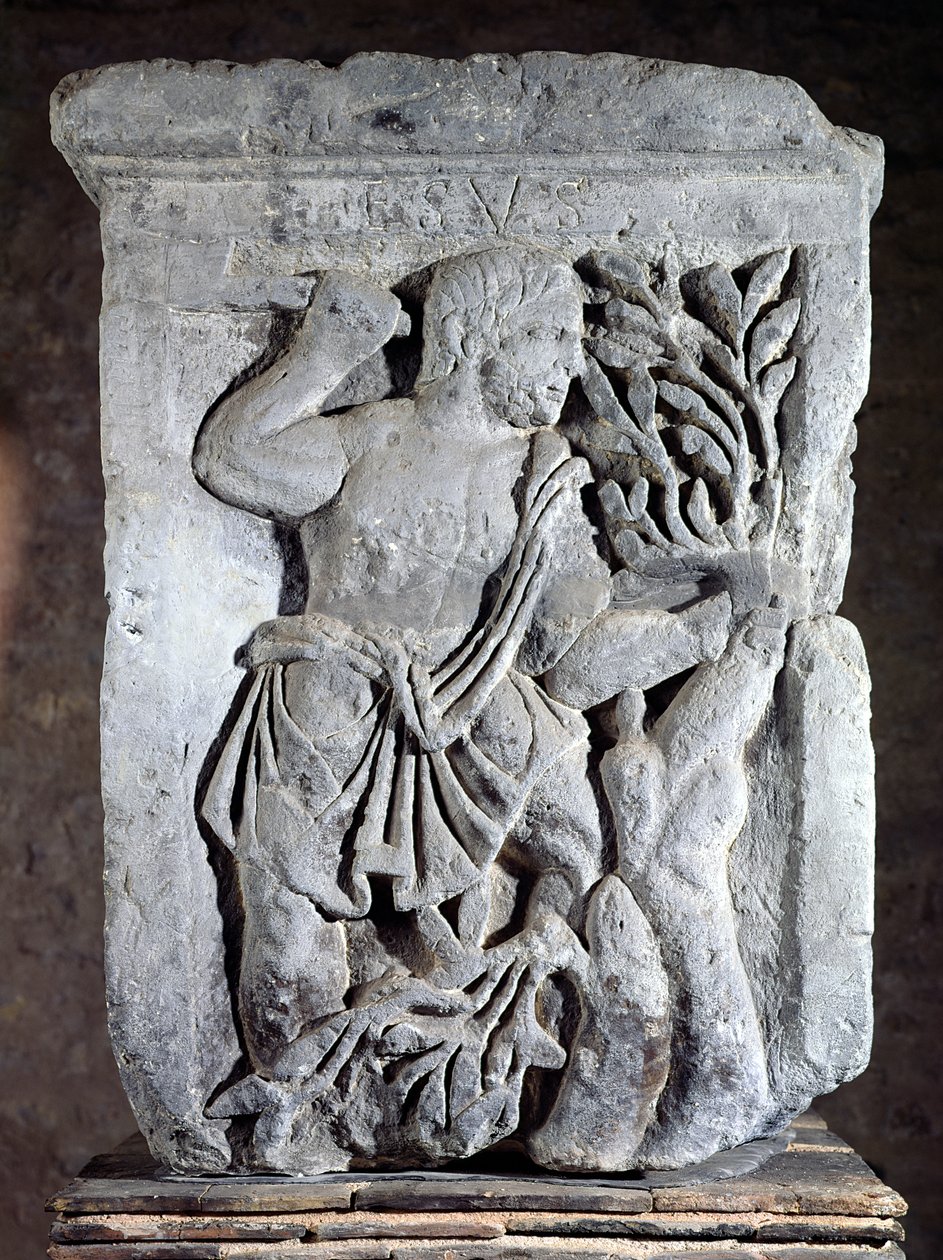 Capital do Pilar Nautes representando Esus cortando o visco, 14-37 dC de Gallo Roman