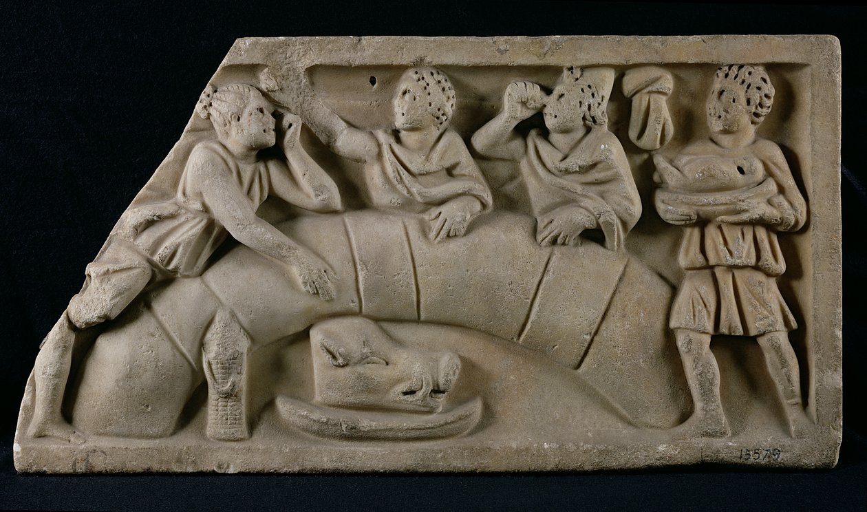 Relevo retratando uma refeição funerária de Gallo Roman
