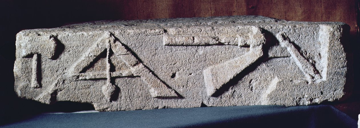 Relevo, descrevendo, um, stonemason&39;s, instrumentos, 2nd-3rd, século de Gallo Roman