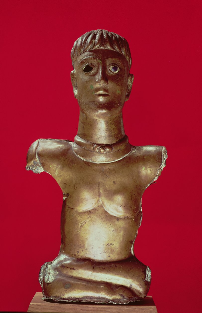 Figura de um deus usando um torque sentado de pernas cruzadas, de Bournay (Essonne) (bronze) de Gallo Roman