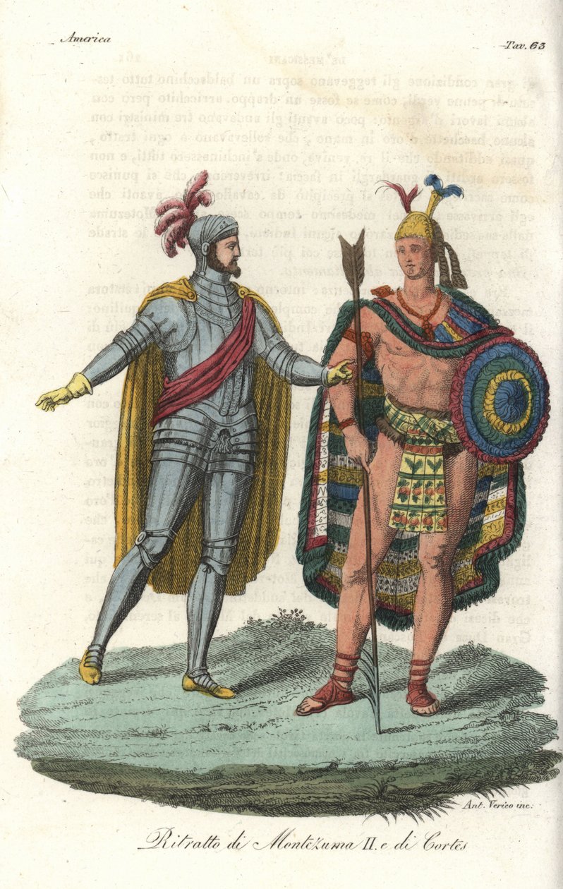 Encontro de Hernan Cortes com Montezuma II em 1519 de Gallo Gallina