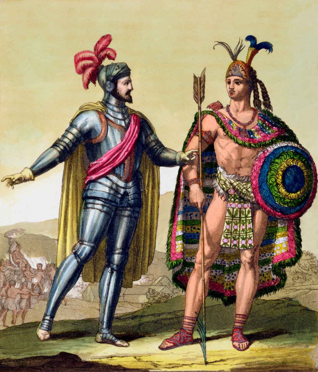 O encontro entre Hernando Cortes e Montezuma II, México, 1519 c1820-1839 de Gallo Gallina