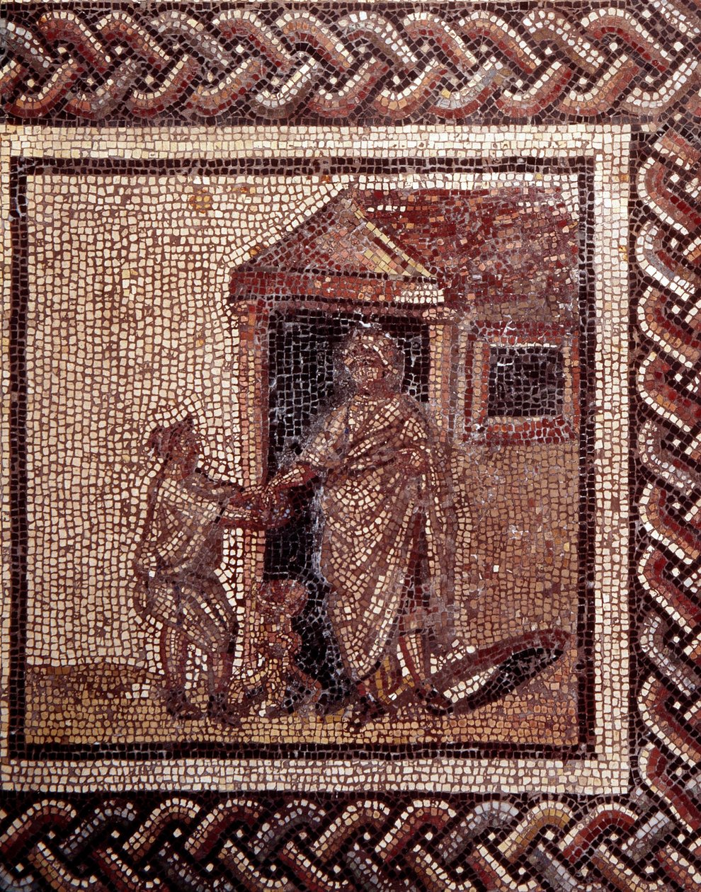 Gallo Roman Art: pavimentação em mosaico representando um calendário rústico. Cena de celebrações. Fim do século II, início do século III depois de JC. De Saint-Romain-en-Gal (Rhone). Saint Germain en Laye, Museu Nacional de Arqueologia. de Gallo Roman