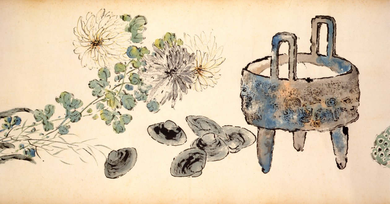 Ainda vida (tinta no papel) de Gao Qipei