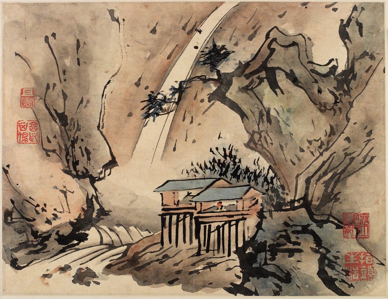 Pintura a dedo, de um álbum de dez de Gao Qipei