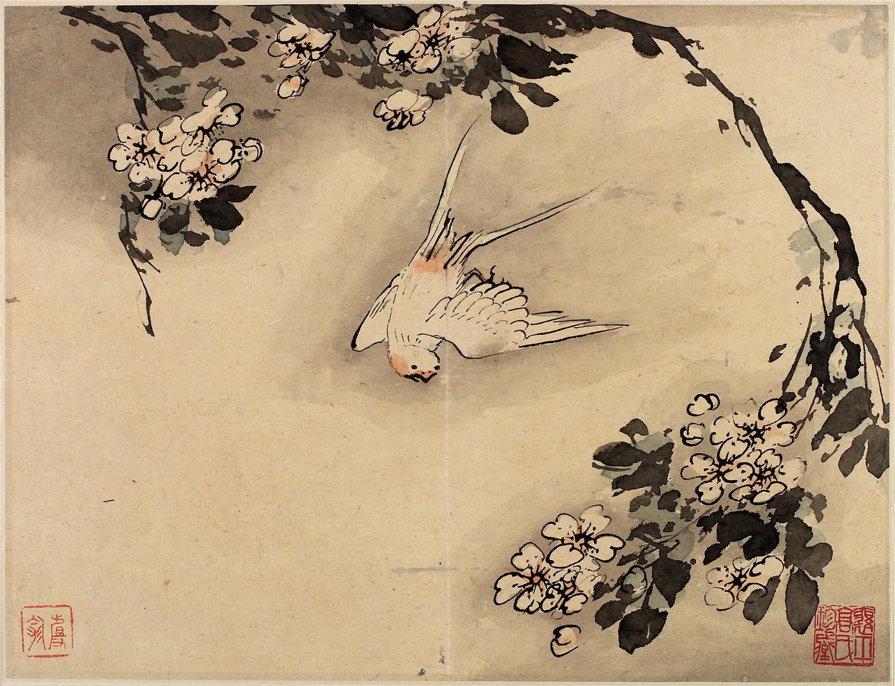 Pintura a dedo de flores e aves de um álbum de dez folhas de Gao Qipei