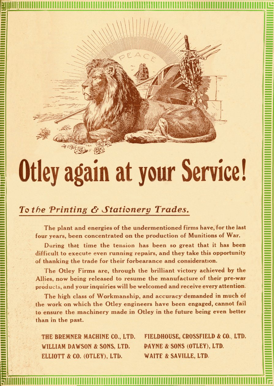 Otley novamente ao seu serviço - Aos Negócios de Impressão e Papelaria, 1919 de Garratt and Atkinson