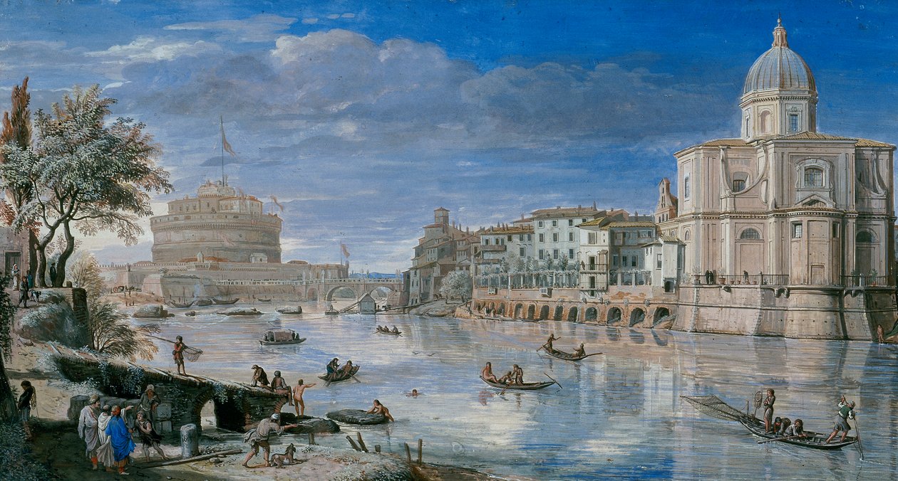 Vista de Roma com o Castel SantAngelo de Gaspar van Wittel