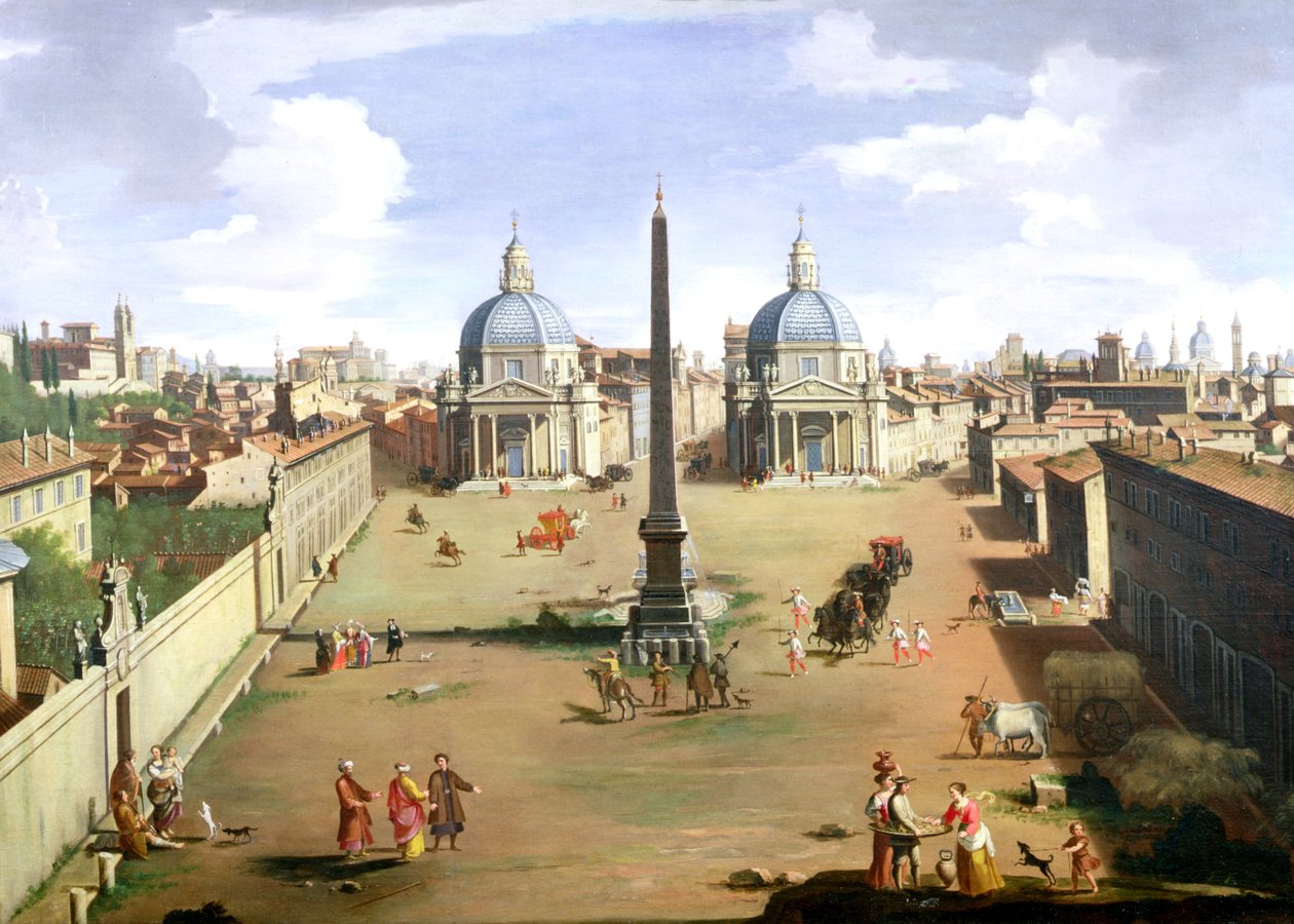 Uma vista da Piazza del Popolo em Roma de Gaspar van Wittel