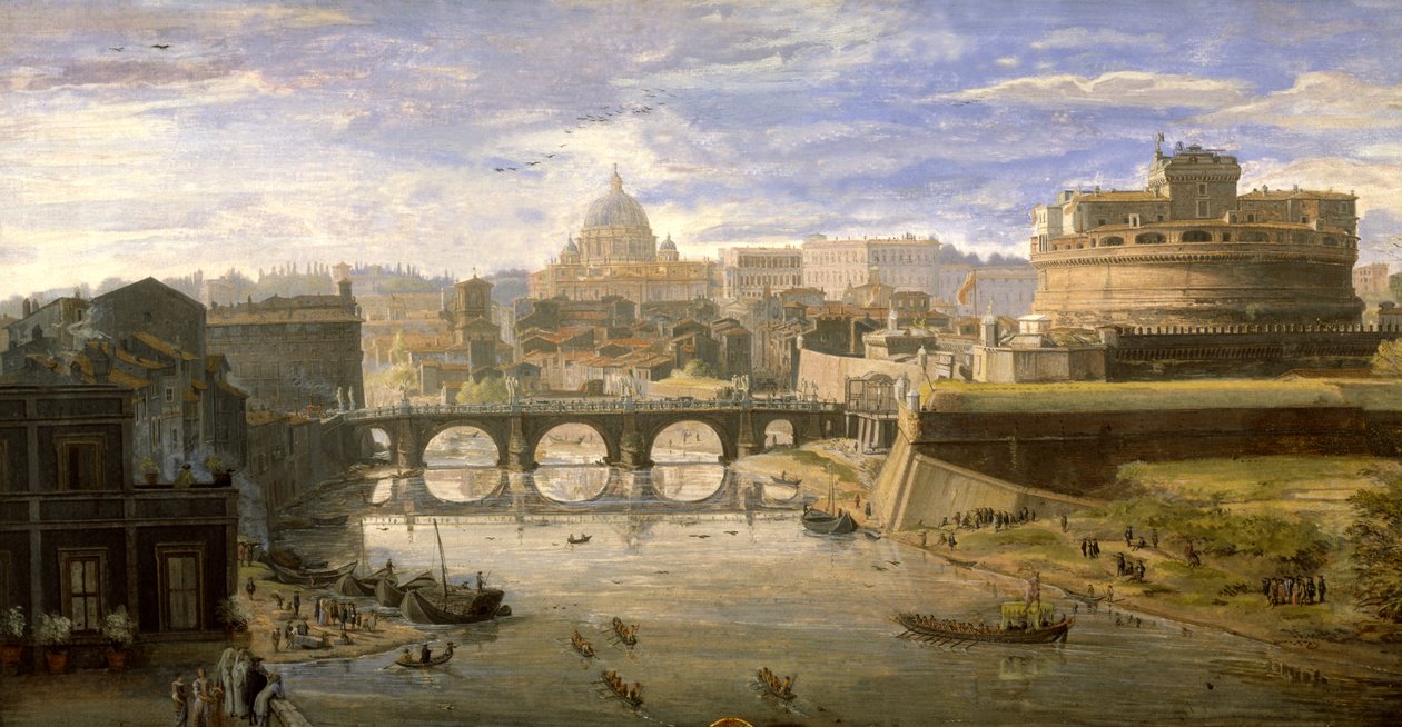Ponte Sant&39;Angelo, Roma (tempera sobre papel) de Gaspar van Wittel