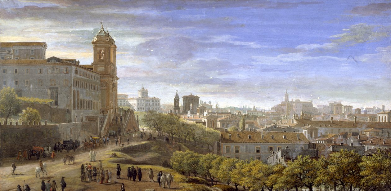 Trinità dei Monti, Rome (tempera sobre papel) de Gaspar van Wittel